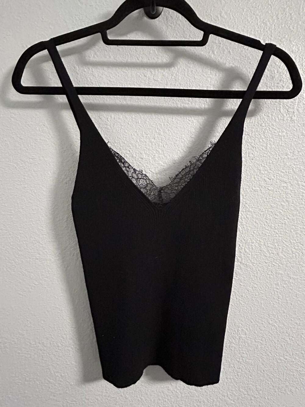 ee:some Knit Cami Top Size M Black Lace Trim V-Neck Tank